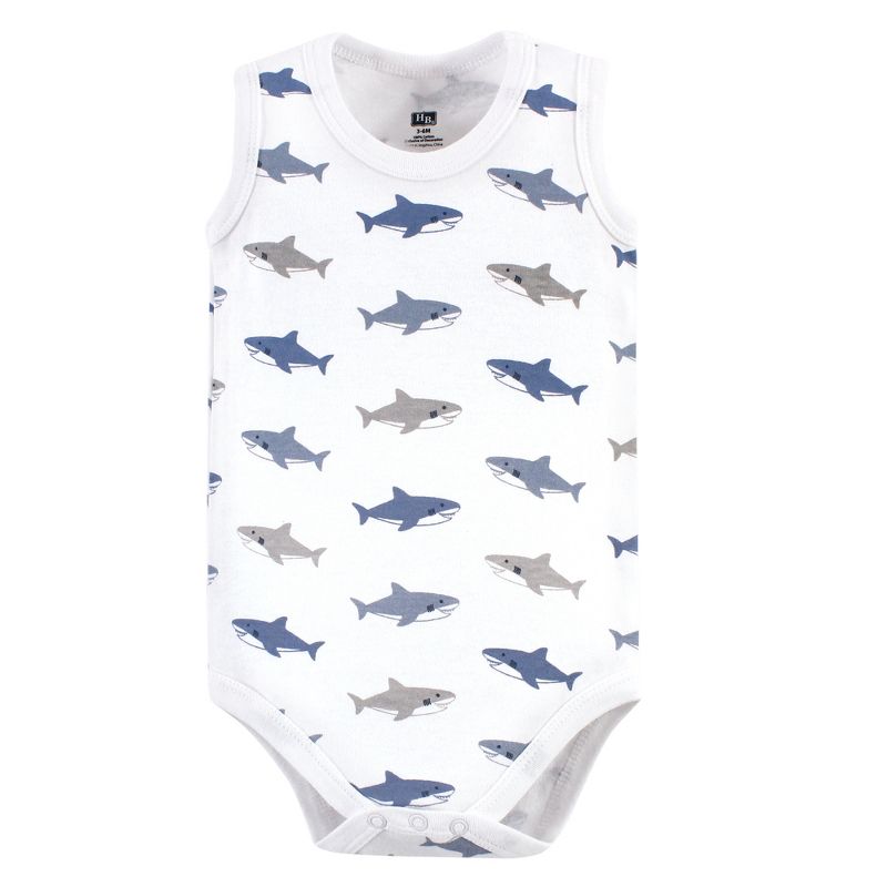 Hudson Baby Infant Boy Cotton Sleeveless Bodysuits 5pk, Shark, 5 of 6