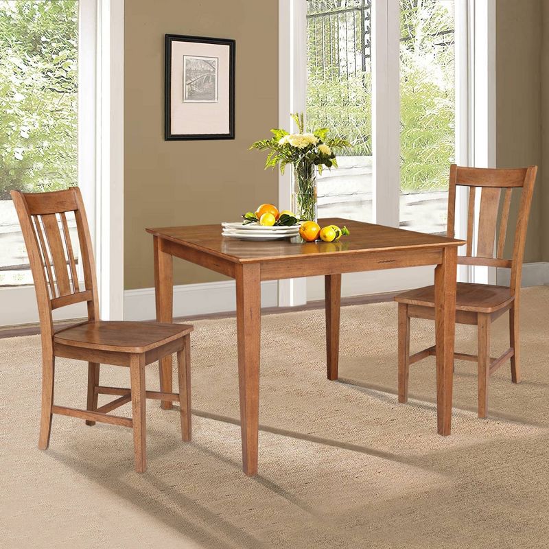 3pc 36&#34;x36&#34; Solid Wood Dining Table with 2 Splat Back Chairs Distressed Oak - International Concepts, 2 of 7