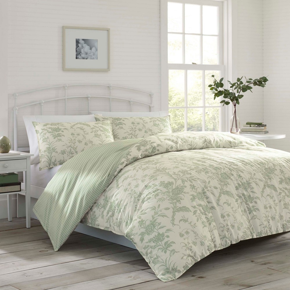 Photos - Bed Linen King Natalie Reversible Duvet Cover Set Green - Laura Ashley
