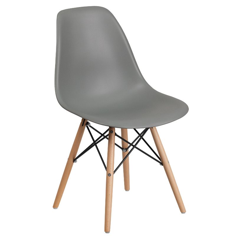 Emma and Oliver Plastic Accent Dining Chair with Wooden Legs, 1 of 13