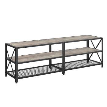 VASAGLE TV Stand, TV Console for TVs Up to 70 Inches, TV Table, 63 Inches Width, TV Cabinet with Storage Shelves, Steel Frame, Greige and Black