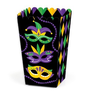 Big Dot of Happiness Colorful Mardi Gras Mask - Masquerade Party Favor Popcorn Treat Boxes - Set of 12 - 1 of 4