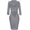 Women Casual Cotton Pullover Stripe Pocket Slim Keen Length Pullover Hoodie Dress - 3 of 4