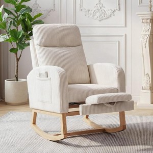 Cozy Upholstered Glider Rocker with Adjustable Footrest & Side Pocket ...