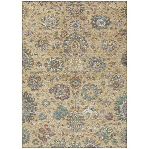 Gold Beige And Pale Aqua Floral Washable Indoor Outdoor Area Rug - 1 of 4