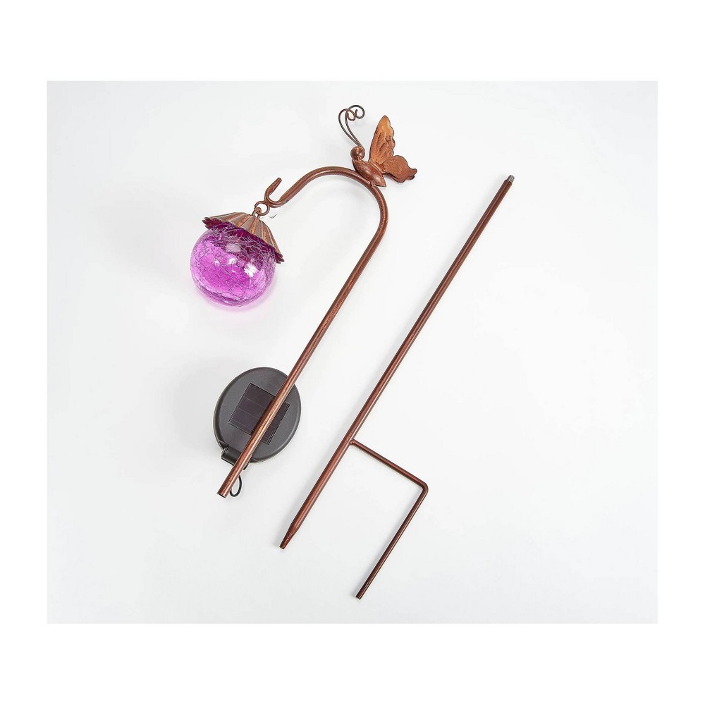 Ultimate Innovations Solar Metal & Glass Ball Butterfly Pathway Light Decorative Garden Stake Pink