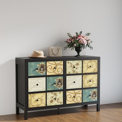 6 Drawer Dresser for Bedroom, Wooden Chest of Drawers, Retro Floral Pattern Dresser, Farmhouse Dressers for Bedroom, Living Room, Hallway, Entryway