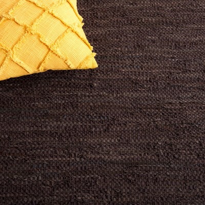 Handmade Vintage Leather 2' x 3' Flat Woven Square Rug in Light Grey/Dark Brown