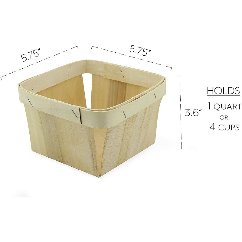 Cornucopia Brands Quart Wooden Berry Baskets, 8pk; Square Vented Wood Boxes for Fruit, Easter, Crafts, 3 of 9