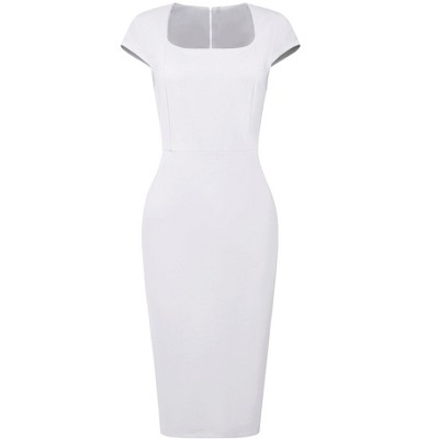 Hobemty Women's Work Square Neck Cap Sleeve Midi Sheath Pencil Dresses