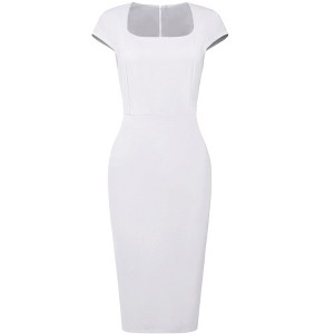 Hobemty Women's Work Square Neck Cap Sleeve Midi Sheath Pencil Dresses - 1 of 4