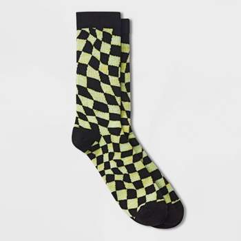Men's Distorted Check Crew Socks - Original Use™ Lime Green/Black 6-12