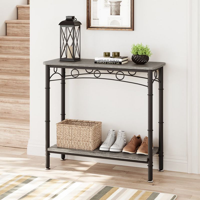 Small Console Table, 31.5" L x 11.8" W x 31.8" H Sofa Table with Storage, 2 Tier Behind Couch Table for Living Room, Entryway, Hallway, Foyer - Grey, 4 of 8