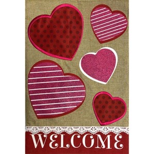 Hearts Valentine's Day Burlap Garden Flag Welcome Love 12.5"x18" Briarwood Lane - 1 of 4