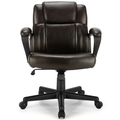 Brown Executive Leather Office Chair Adjustable Computer Desk Chair with Armrest - Thumbnail 2