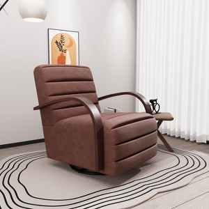 Mlmh & Kngwa 30.7"W Swivel Accent Chair,Modern Upholstered Club Chair with Wood Armrests - 1 of 4
