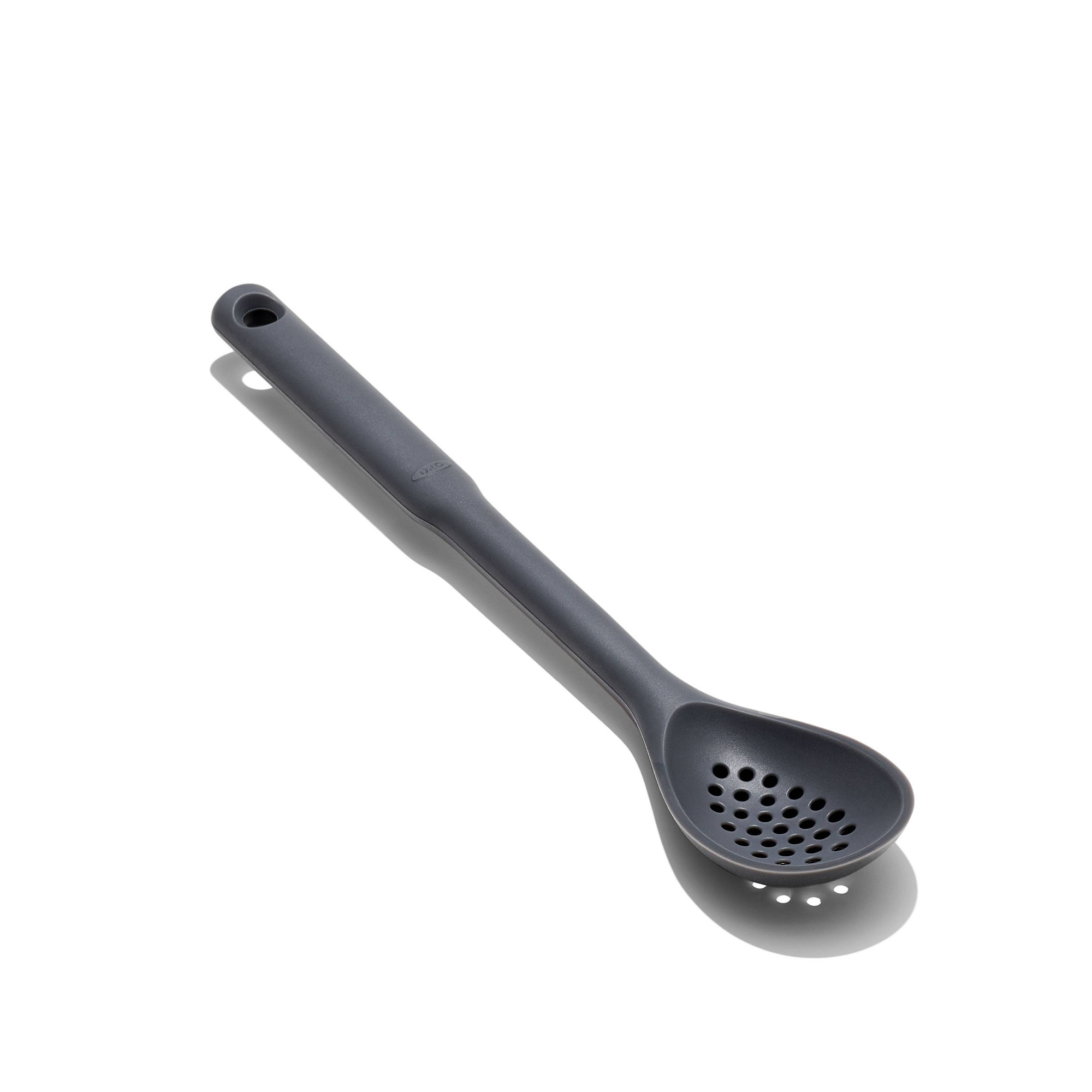 OXO Silicone Slotted Spoon: Best Cooking Utensil, Dishwasher-Safe, 13" Length, Black, Nylon Handle, Kitchen Tool