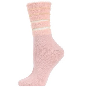 Memoi Women's Luxe Shimmer Sheer Stripe Plush Fuzzy Crew Socks - 1 of 4