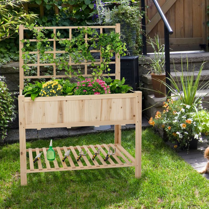 Tangkula Raised Garden Bed with Trellis 48x23x63 Inch Elevated Planter Box with Bed Liner Bottom Storage Shelf, 3 of 11