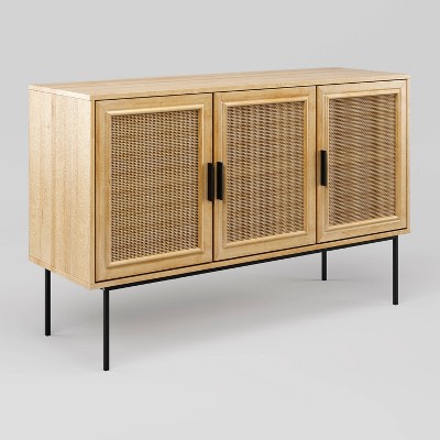 Emmett Light Brown Wood Sideboard Buffet with Cane Doors