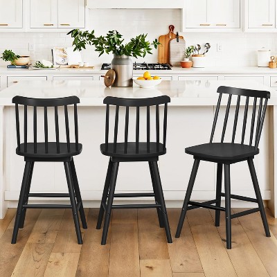 Arceso 360¡ã Swivel Bar Stools Set of 3, Black Windsor Farmhouse Stools with Spindle Back, 25 Inch Counter Height for Kitchen Island and Dining Room
