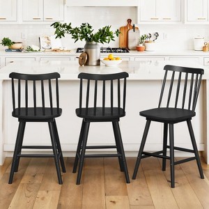 Arceso 360¡ã Swivel Bar Stools Set of 3, Black Windsor Farmhouse Stools with Spindle Back, 25 Inch Counter Height for Kitchen Island and Dining Room - 1 of 4