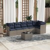 vidaXL Patio Sofa Set with Cushions 7 Piece, Sectional Sofa with Glass Table, Outdoor Conversation Set, Modern Style, Gray Poly Rattan - 2 of 4