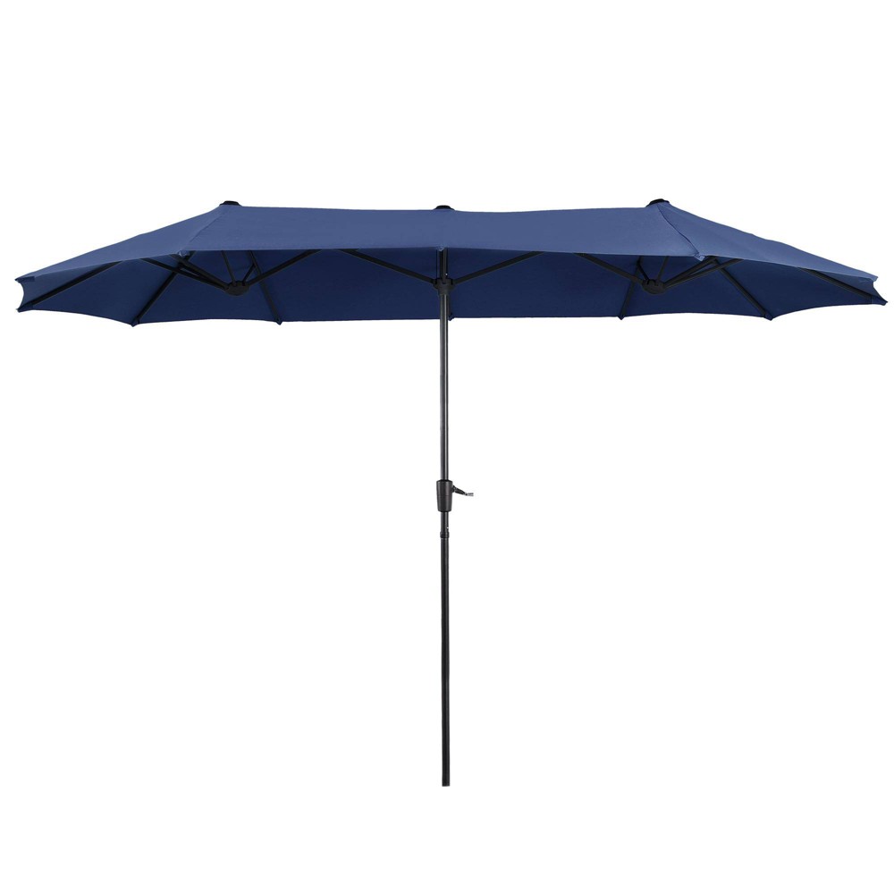 Photos - Parasol Captiva Designs 6.5'x13' Rectangular Outdoor Market Umbrella Navy: UV-Resistant, Crank Lift, Steel Frame