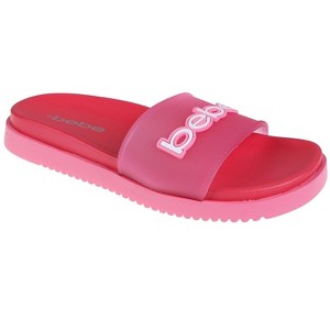 bebe Women's Casual Pool Slide Sandals with Translucent Upper and Logo Patch - 1 of 4