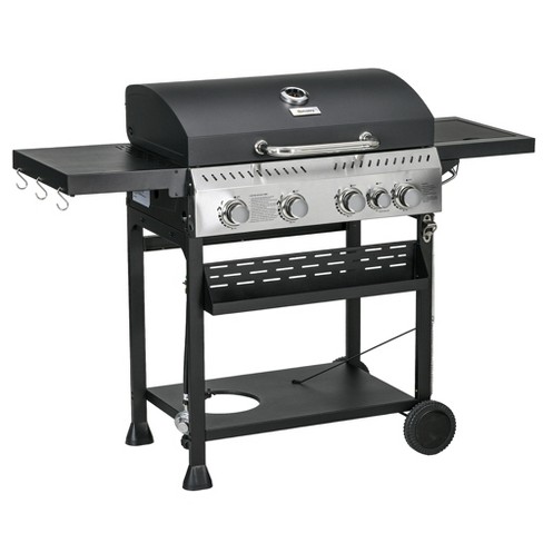 Outsunny Deluxe Gas BBQ Gas Grill Barbecue with Side Burner and Warming  Rack