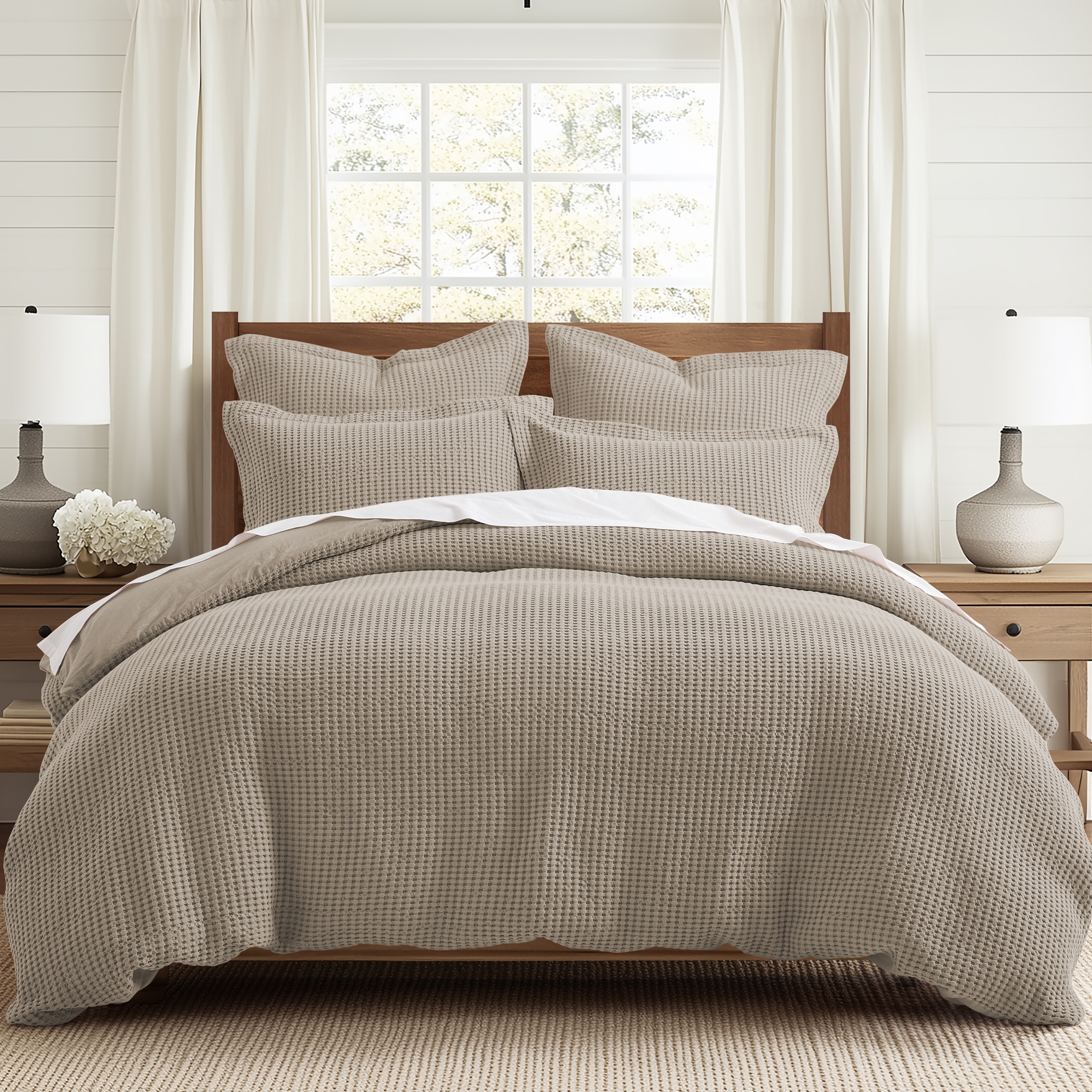 Mills Beige Fawn Duvet Set - One King Duvet and Two King Shams - Levtex Home