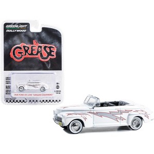 1948 Ford De Luxe Convertible "Greased Lightning" White with Graphics "Grease" (1978) Movie 1/64 Diecast Model Car by Greenlight - 1 of 3