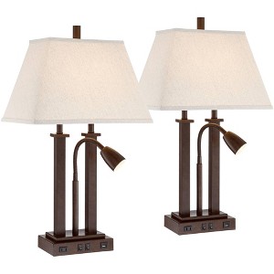 Possini Euro Design Deacon 26" High Industrial Desk Lamps Set of 2 USB Port AC Power Outlet Gooseneck Brown Bronze Finish Metal Home Office Charging - 1 of 4
