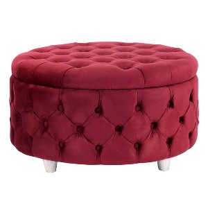 WestinTrends Round Velvet Tufted Storage Ottoman for Living Room Bedroom - 1 of 4