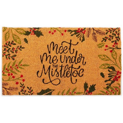 Okuna Outpost Non-Slip Coco Coir Christmas Doormat for Outdoor Entrance, Meet Me Under The Mistletoe, 17 x 30 in