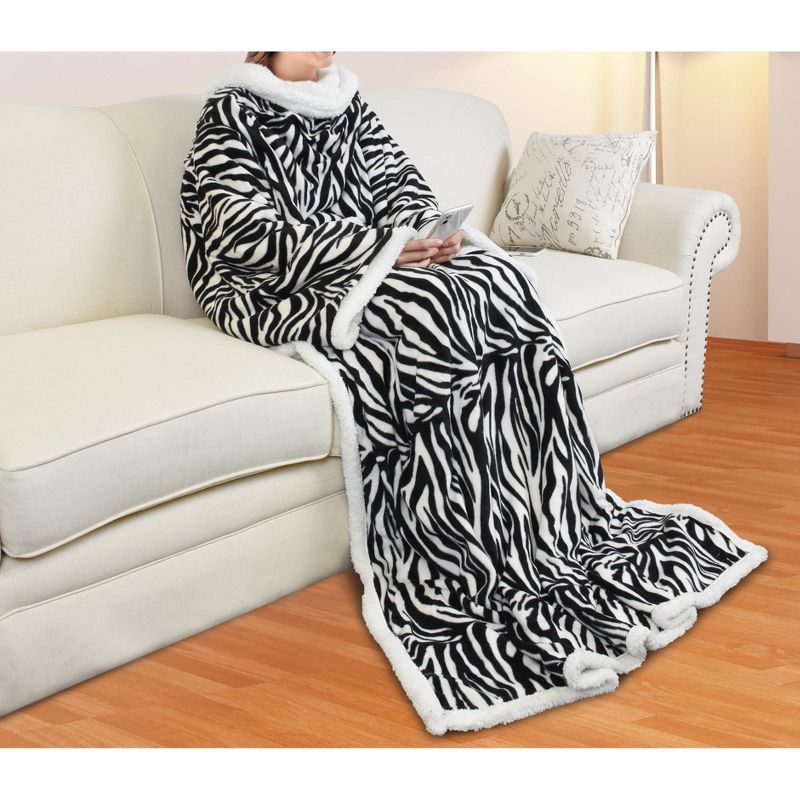 Catalonia High Pile Fleece Wearable Blanket with Sleeves Arms, Comfy Sleeved TV Wrap Blanket, Large Snuggly Throw for Adults, 2 of 7
