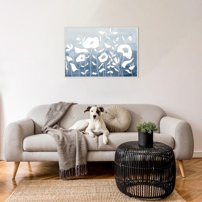 Blue and White Floral Garden Beaded Framed Canvas Wall Art