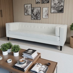 84" Velvet 3-Seater Sofa with Tufted Design & Removable Cushions - 1 of 4