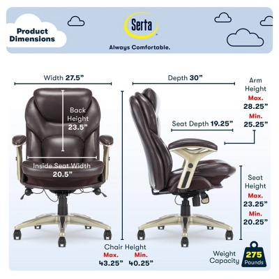 Chestnut Brown Bonded Leather Ergonomic Executive Chair with Adjustable Arms