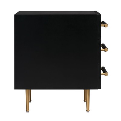Trident Black Acacia Wood 3-Drawer Nightstand with Brass Accents