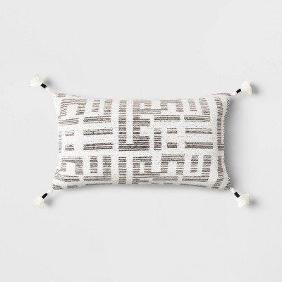 Embroidered Thin Line Lumbar Throw Pillow Black/Cream - Threshold™