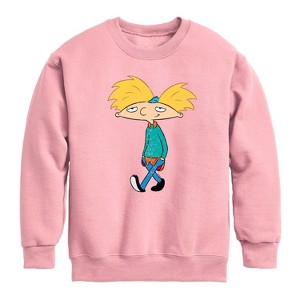 Boys' - Hey Arnold! - Distressed Arnold Graphic Long Sleeve Fleece Sweatshirt - 1 of 4