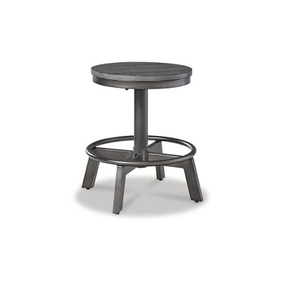 Gray Adjustable Swivel Backless Metal and Wood Counter Stool