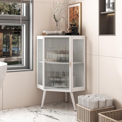 ALEXOUN Bathroom Cabinet - Corner Storage Cabinet with Glass Door,Adjustable Shelves for Bathroom Small Spaces,Space-Saving Organizer