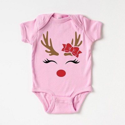 The Juniper Shop Reindeer Girl Baby Bodysuit - 6 Month - Pink