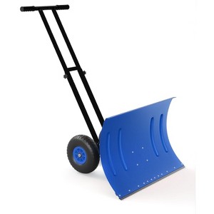 29" Snow Shovel with Wheels, 5-Position Angling Steel Blade & Dual Handle, Heavy-Duty Back-Saving Snow Plow for Driveway and Sidewalks - 1 of 4