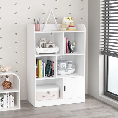 Runesay White Kids Bookcase, Bookshelf with 6 Compartments, Freestanding Shelves and Cube Organizer