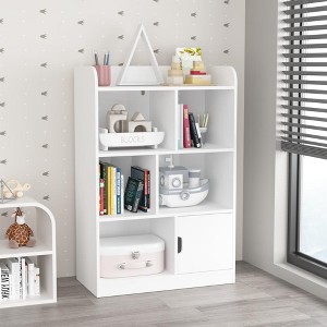 Runesay White Kids Bookcase, Bookshelf with 6 Compartments, Freestanding Shelves and Cube Organizer - 1 of 4