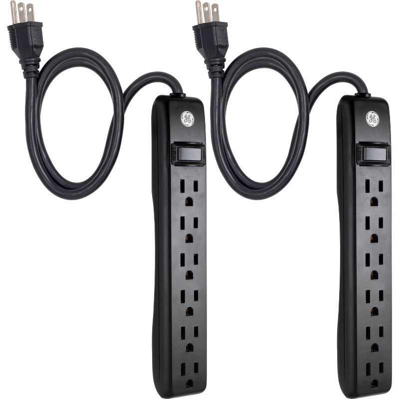 GE 2pk 3&#39; Extension Cord with 6 Outlet Surge Protector Black, 3 of 10