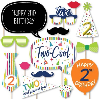 Big Dot of Happiness 2nd Birthday - Cheerful Happy Birthday - Colorful Second Birthday Party Photo Booth Props Kit - 20 Count